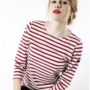 Red & Cream Striped Saint James Tee